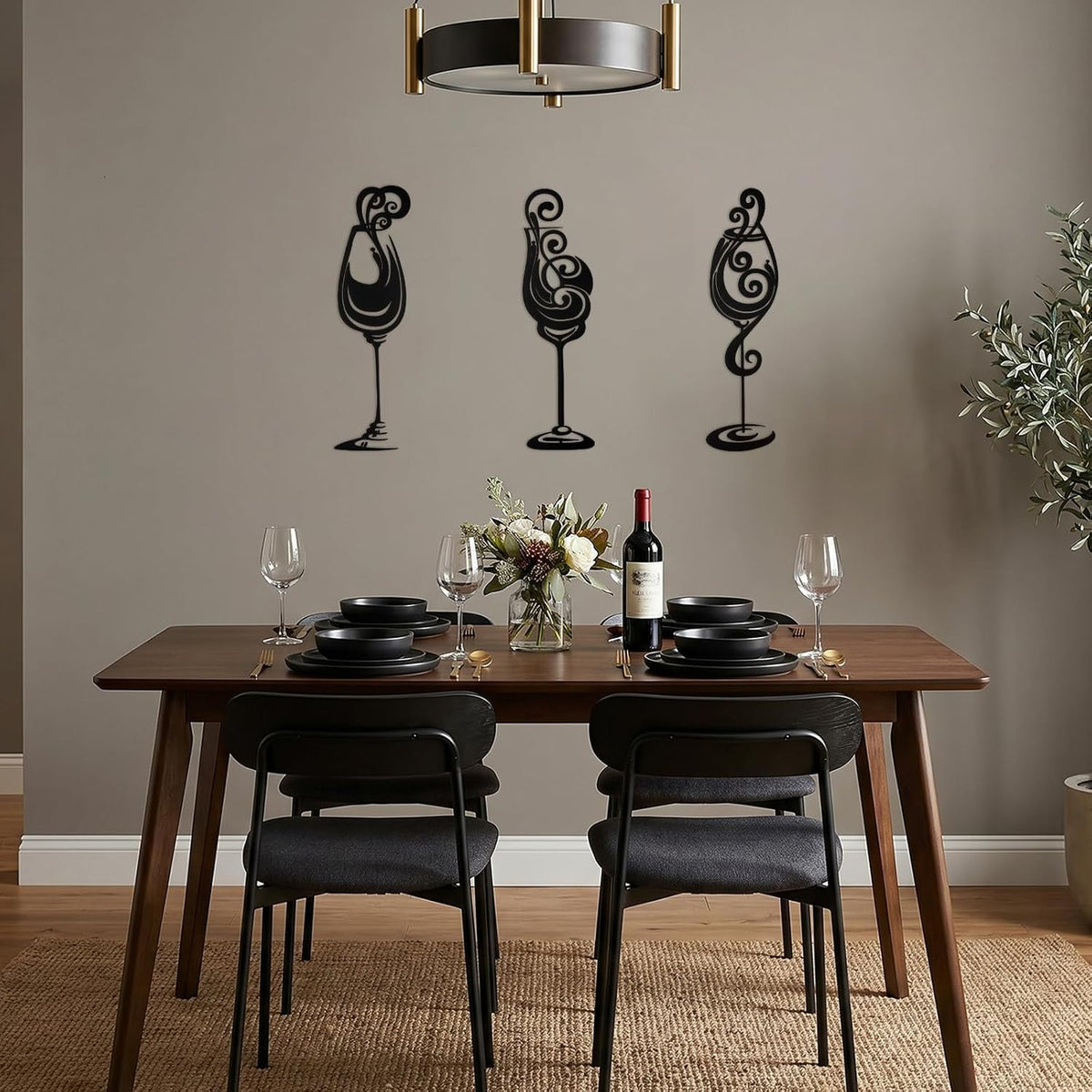 Otoolling 3 Pcs Wine Wall Art Black Metal Wine Sign 3 Style, Modern