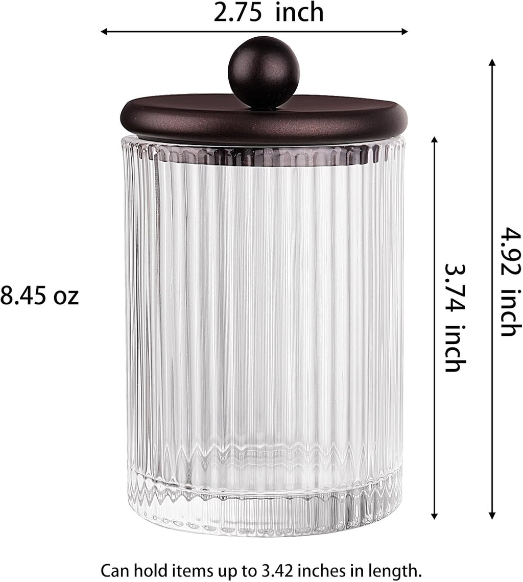 3 Pack Glass Qtip Holder Dispenser Set with Matte Brown Metal Lid