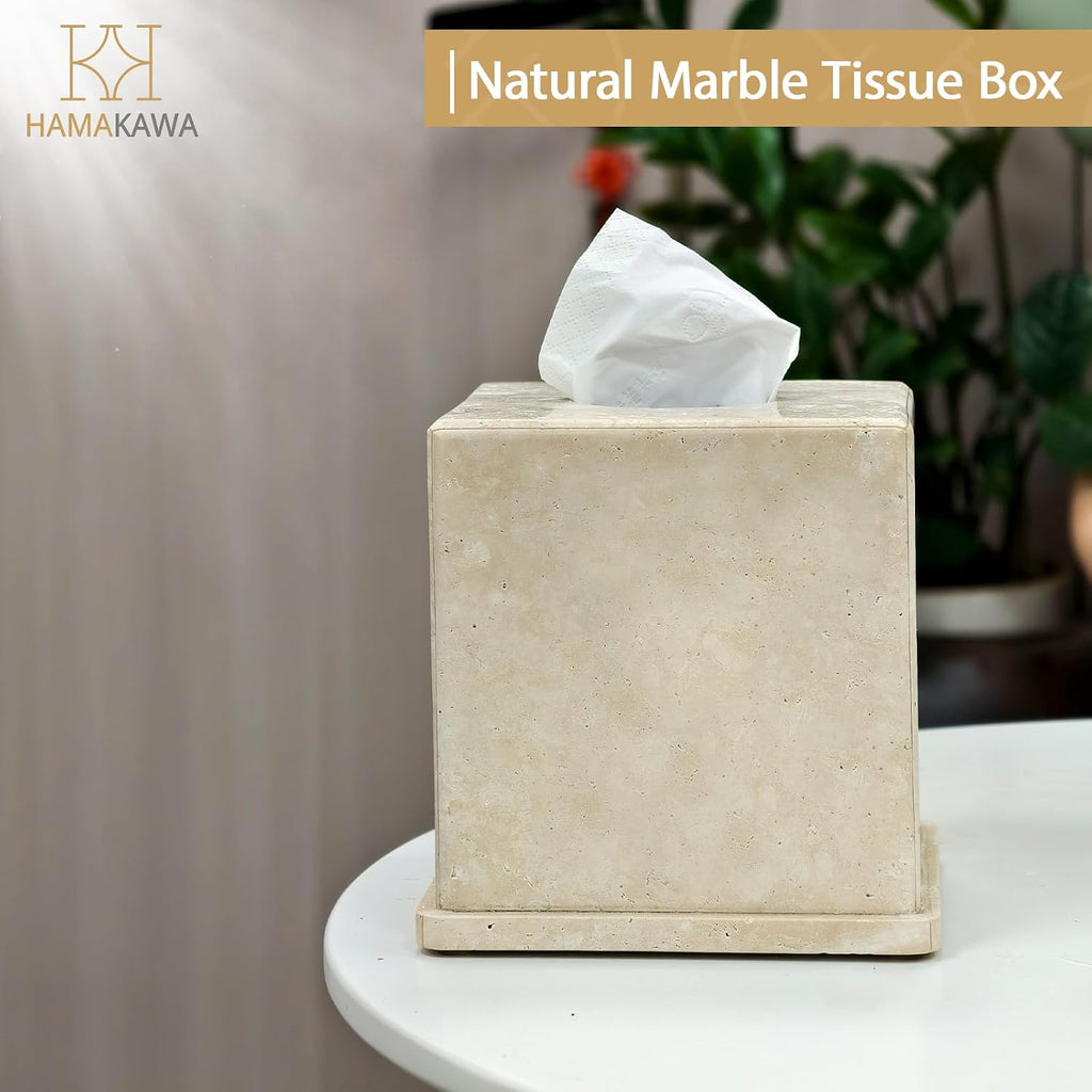 Natural Marble Tissue Box Cover, Beige Tissue Box Holder
