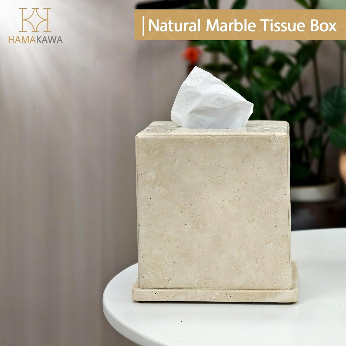 Natural Marble Tissue Box Cover, Beige Tissue Box Holder
