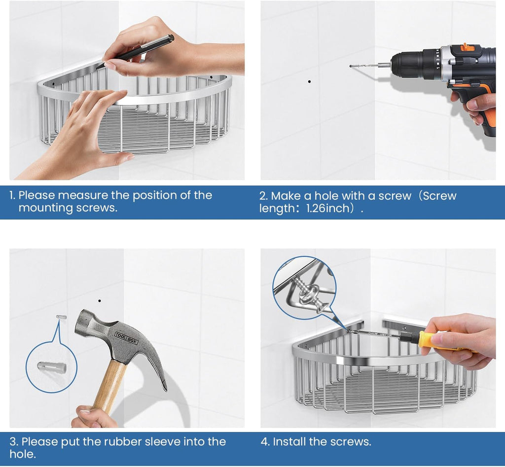 Shower Basket Stainless Shower Corner Shelf, 304 Caddy Stainless Steel Rustproof, Organizer Wall Mounted Basket(Includes Screws)-Triangle Basket