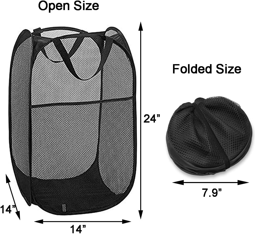 Pop Up Laundry Hampers, Collapsible Mesh Laundry Baskets for Home, Dorm, Travel, Portable Clothes Hampers, Pack of 2 (Black + Grey)