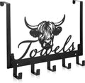 Kathfly Cute Chibi Highland Cow Over the Door Hooks Towel Hooks Heavy Duty Hanging Towel Rack Over Door Hanger, 5 Coat Hanger for Bedroom Bathroom Kitchen
