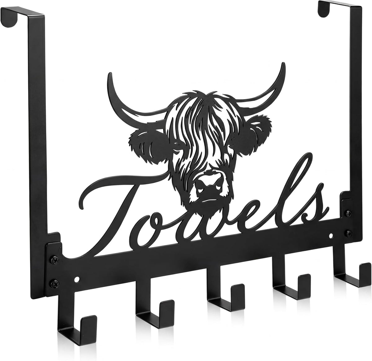 Kathfly Cute Chibi Highland Cow Over the Door Hooks Towel Hooks Heavy Duty Hanging Towel Rack Over Door Hanger, 5 Coat Hanger for Bedroom Bathroom Kitchen