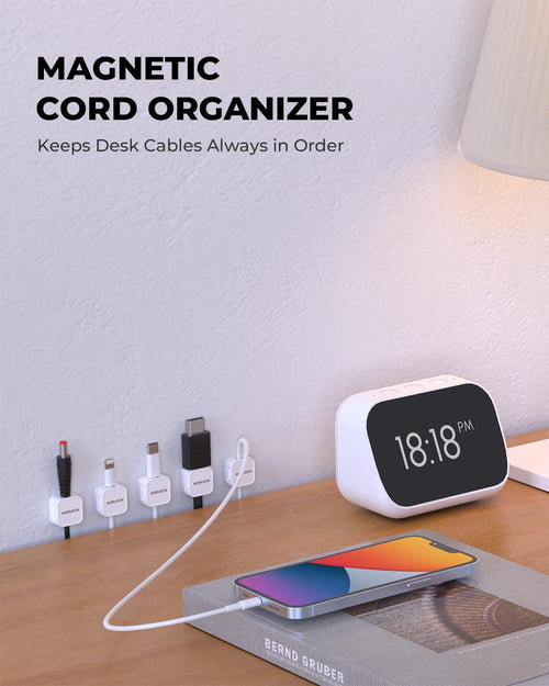 10 Pack Magnetic Cord Organizer, Magnetic Cable Clips for Desk Cable Management, Cord Holder for Nightstand, Wire Management Cable Holder for Charger Holders, Adhesive Cord Organizer Clips