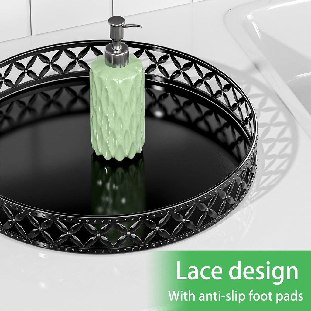 Vanity Tray for Bathroom Counter - 11 Inch Round Black Decorative Tray
