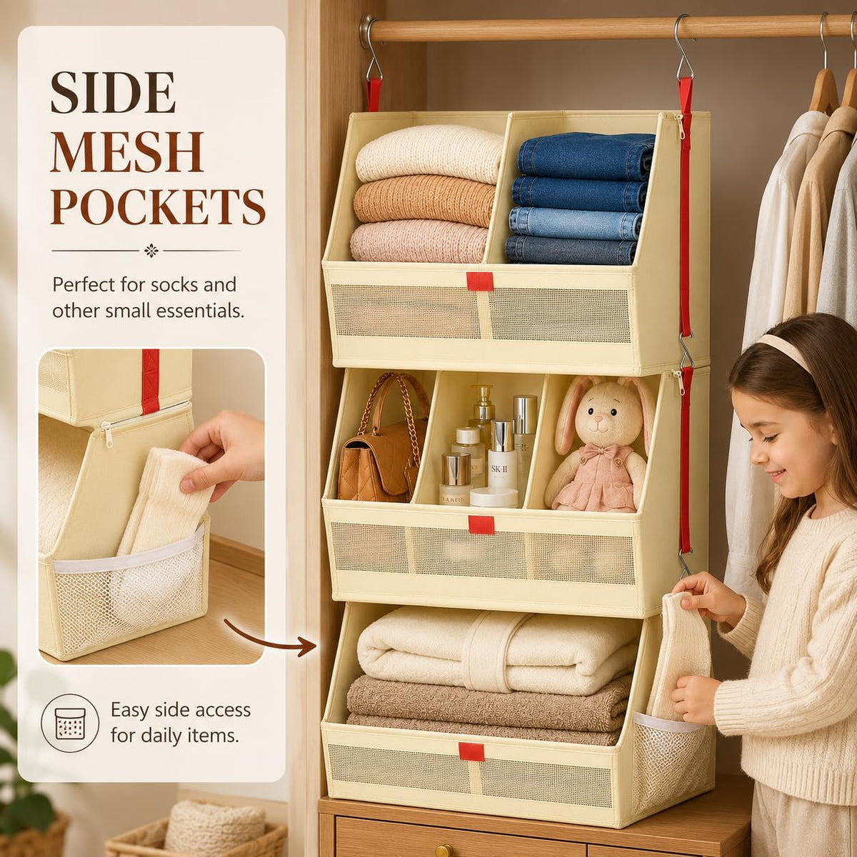 Hanging Closet Clothes Organizers and Storage Detachable 3 Tier Wider