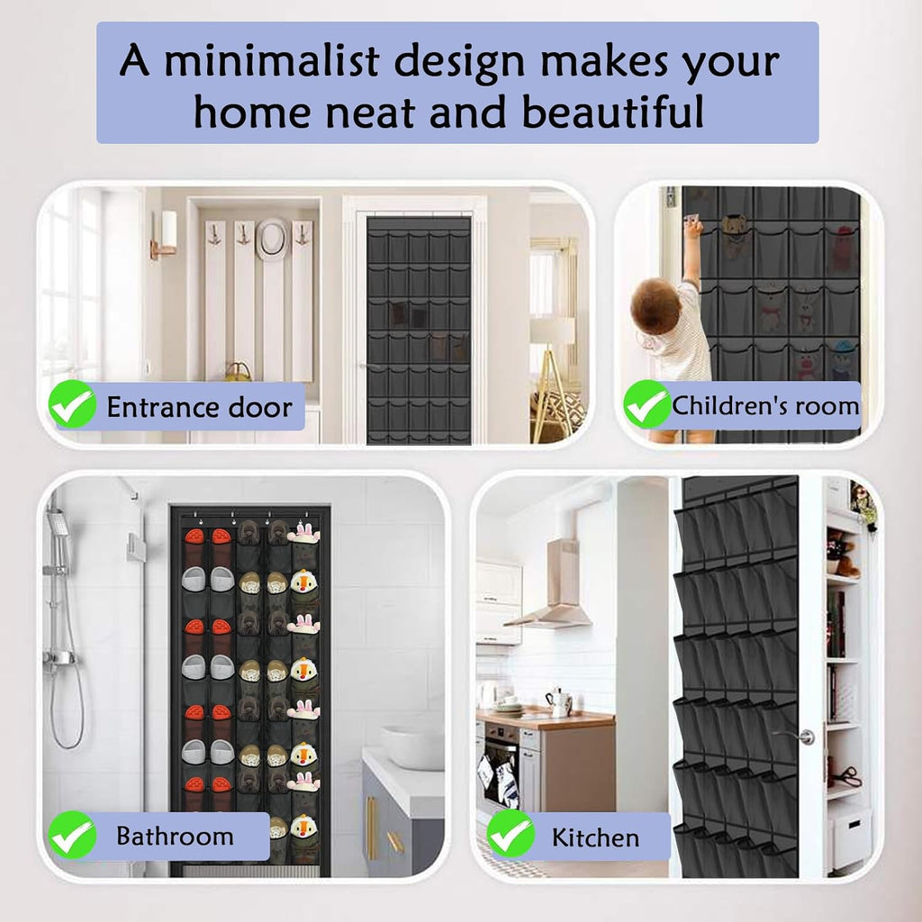 40 Over the Door Shoe Organizer, Hanging Shoe Organizer, for Closet Behind the Door Storage Holder for Entryway Bedroom Dorm, Both men's and women's shoes can be stored (Black)