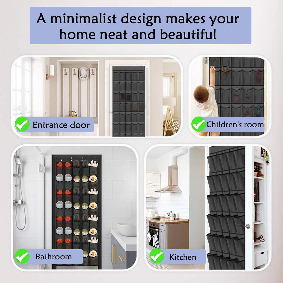 40 Over the Door Shoe Organizer, Hanging Shoe Organizer, for Closet Behind the Door Storage Holder for Entryway Bedroom Dorm, Both men's and women's shoes can be stored (Black)