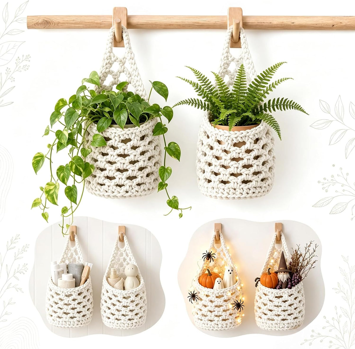 6-in Hanging Planters for Indoor Beige 2 Pcs