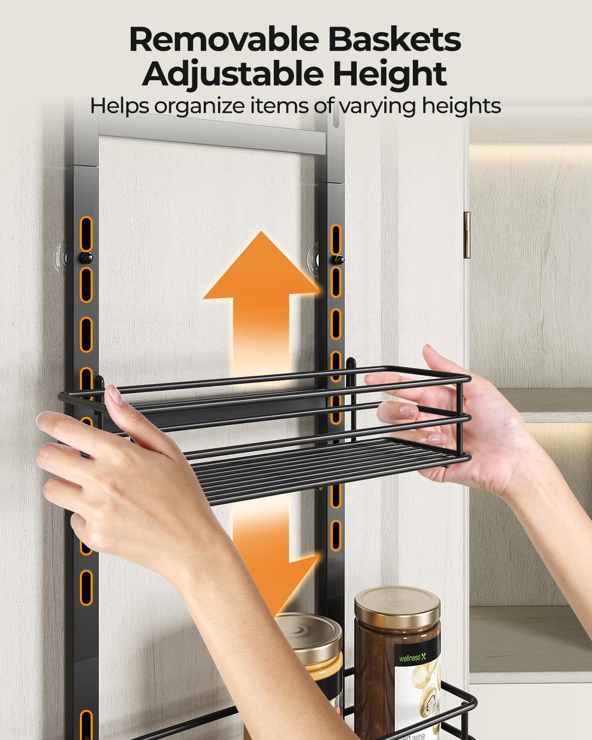 6-Tier Narrow Pantry Door Organizer,Over the Door Pantry Organizer,Black