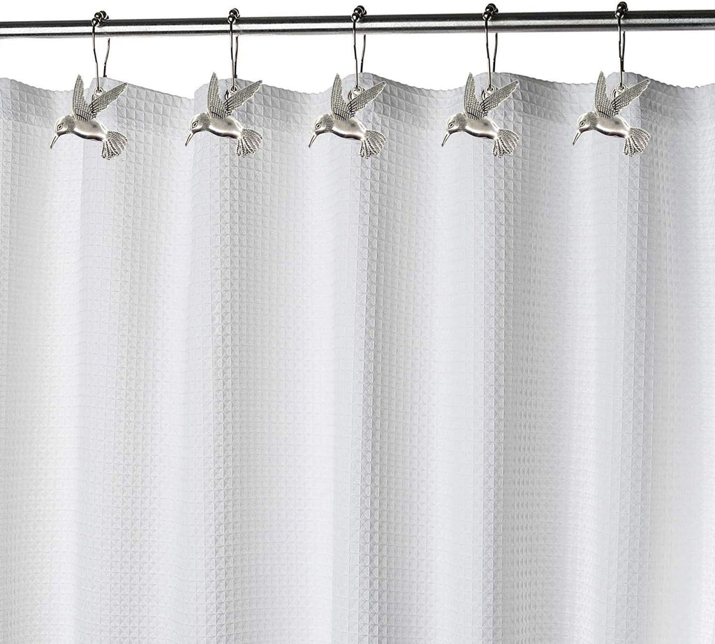 Hummingbird Shower Curtain Hooks Rings Bird Garden Nature Spring Theme Decoration Stainless Steel Rustproof Set of 12 (Silver)