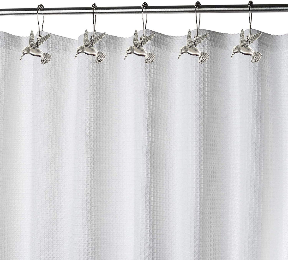 Hummingbird Shower Curtain Hooks Rings Bird Garden Nature Spring Theme Decoration Stainless Steel Rustproof Set of 12 (Silver)