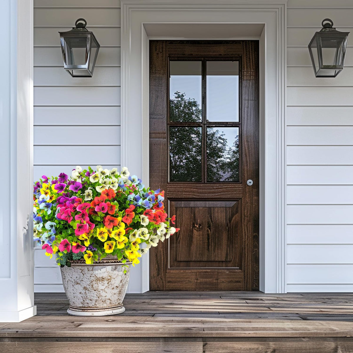 Pansies Artificial Flowers for Outdoors 12 Bundles Fake Silk Pansy Faux Plastic Plants UV Resistant for Home Outside Garden Planter Front Door Porch Yard Patio Decor (Mixed Color)