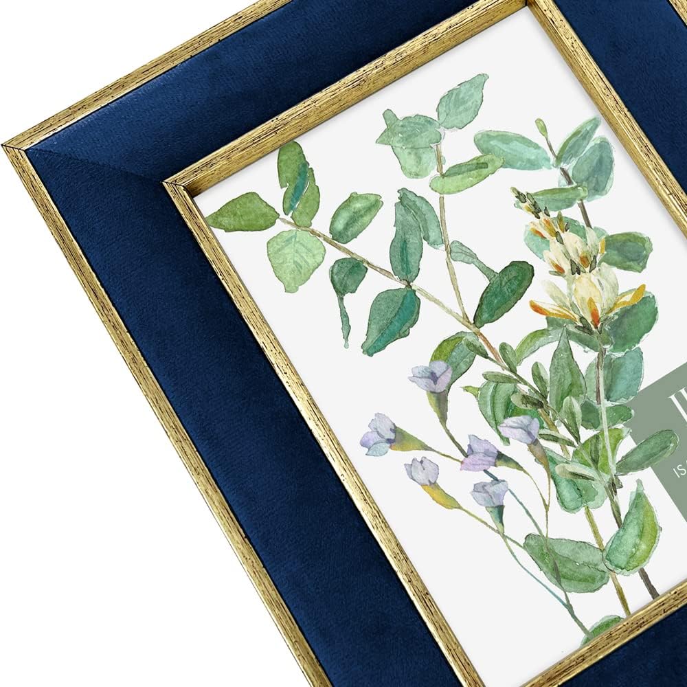 Isaac Jacobs 5x7 Navy Velvet Picture Frame w/Metallic Gold Double Border