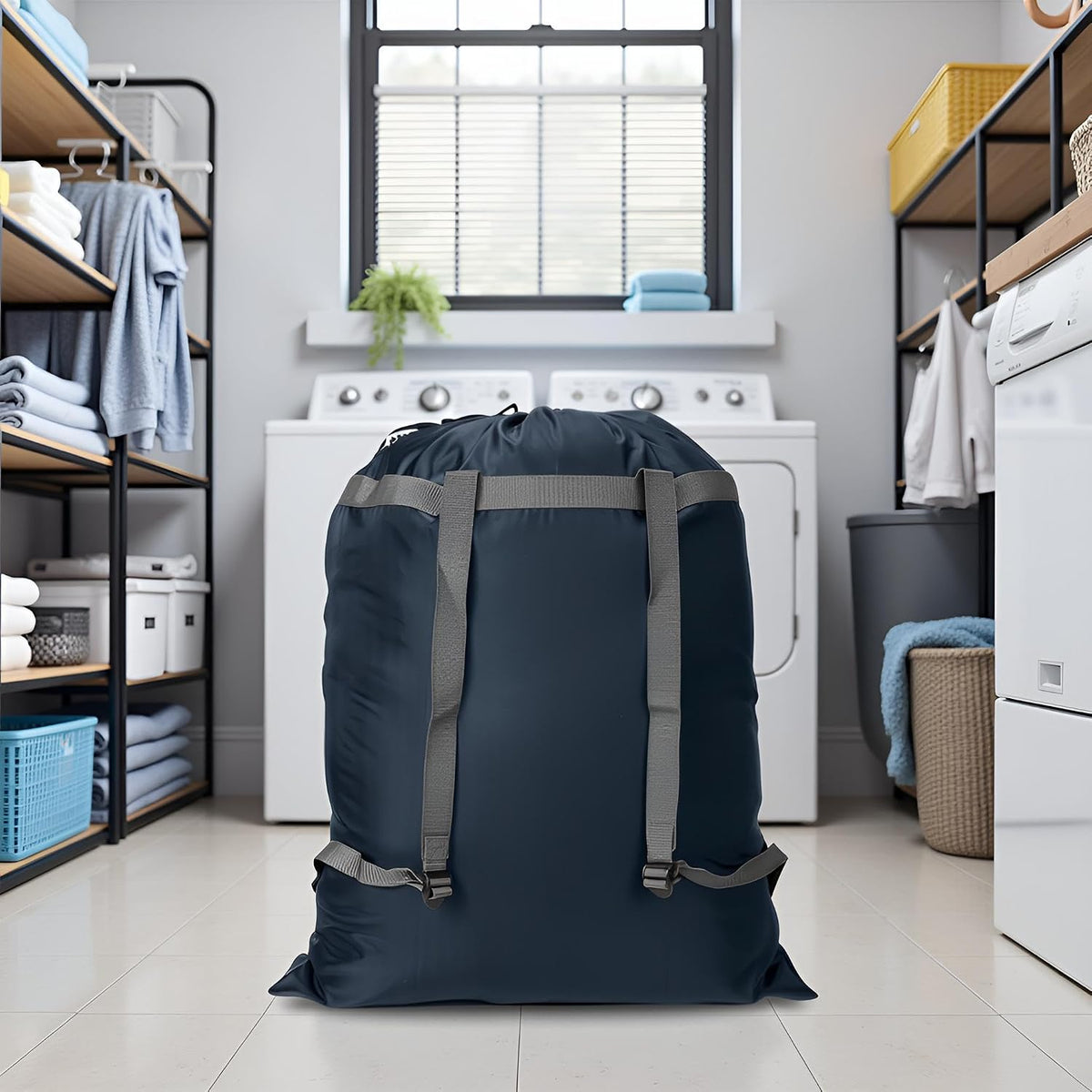 Laundry Bag Backpack, 27"x 34"Laundry Bag with Straps & Drawstring, Navy