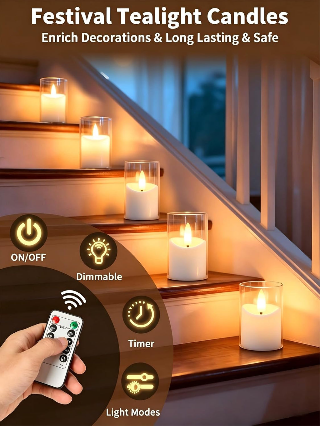 Rechargeable Flameless Tea Light Candles with Timer Remote, 1.7"x2.5" Acrylic Small Votive Electric LED Candles Battery Operated for Halloween Christmas Wedding Decor (Pack of 6, White)