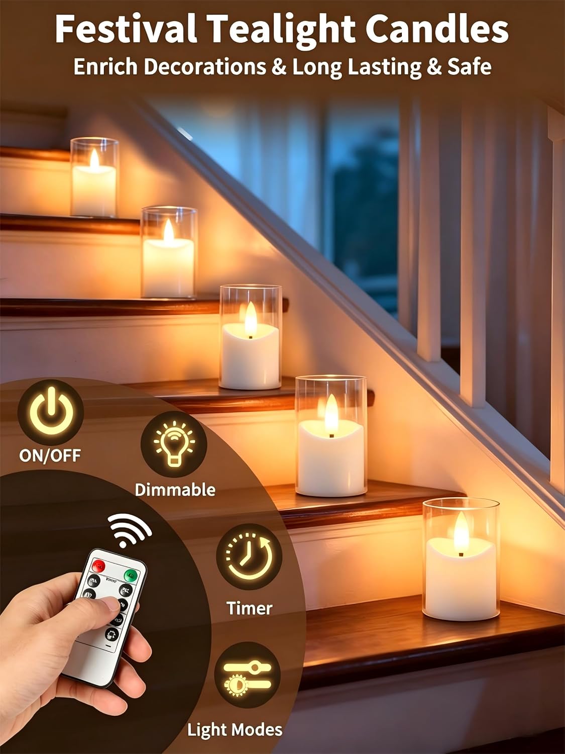 Rechargeable Flameless Tea Light Candles with Timer Remote, 1.7"x2.5" Acrylic Small Votive Electric LED Candles Battery Operated for Halloween Christmas Wedding Decor (Pack of 6, White)