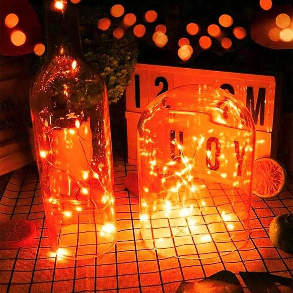 Set of 2 Battery Operated Mini Led Fairy Light Indoor String Light with Timer 6 Hours on/18 Hours Off for Christmas Party Decoration,30 LED,10 Feet Silver Wire (Orange Color)