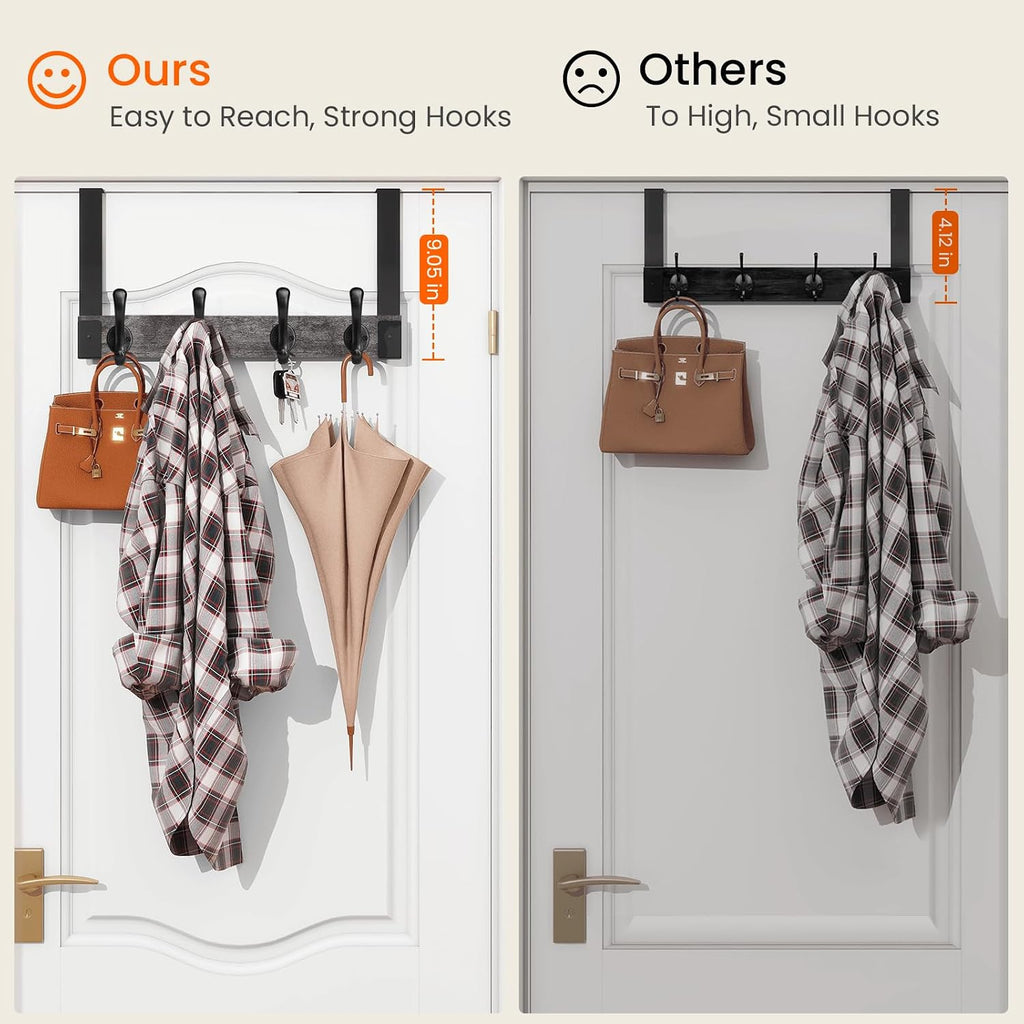Homode Over The Door Hooks Heavy Duty, Wood Over The Door Towel Rack for Bathroom Door, Rustic Over The Door Hanger,Back of Door Hooks Coat Hooks for Hanging Towels Clothes Hats Bags, Grey