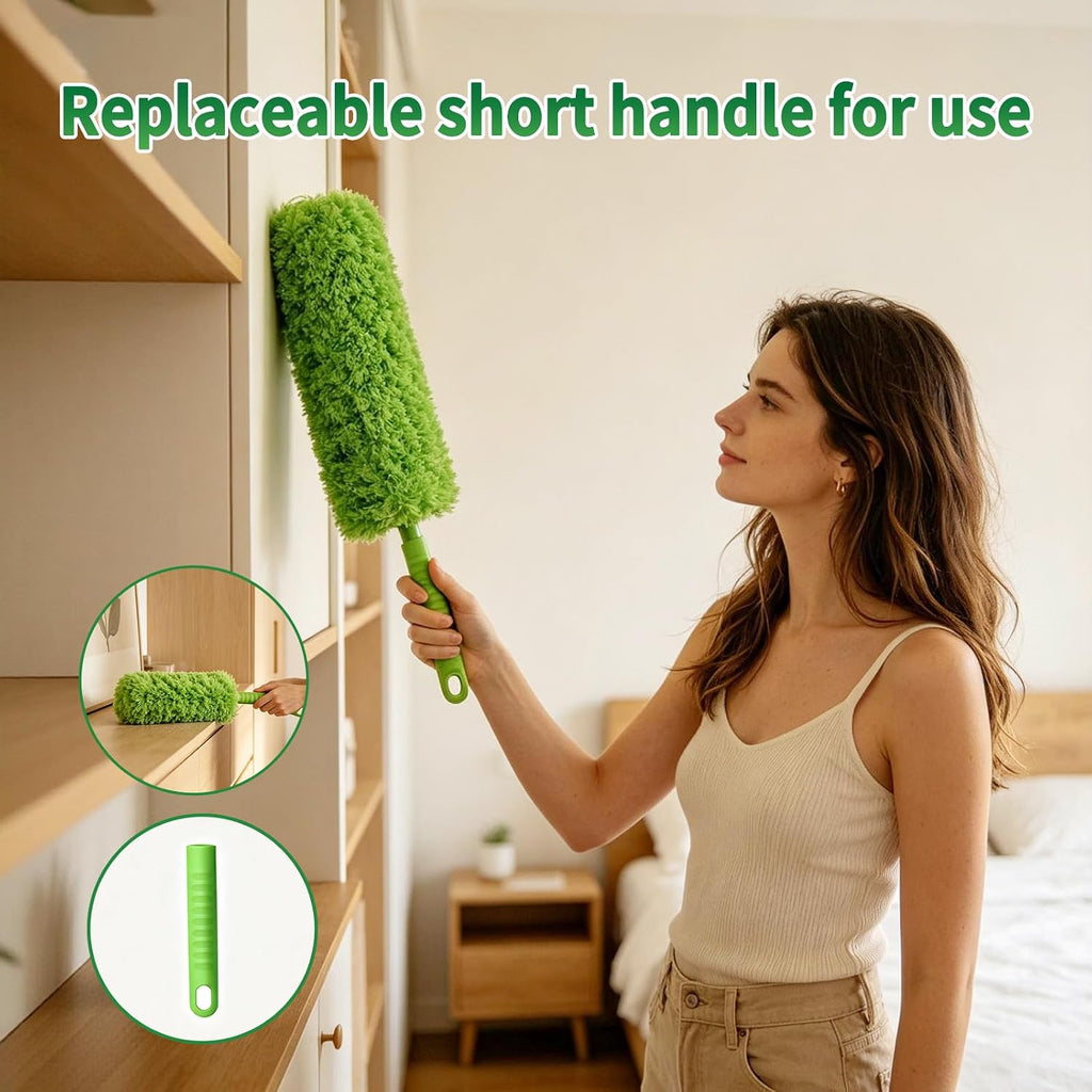 Cobweb Duster with Extension Pole, Washable Cleaning Duster Kit with 3 Duster Heads,15-110-Inch Telescoping Pole for high Ceiling Fans Duster,Crevice Brush, Corner Brush，Spider Web Brush