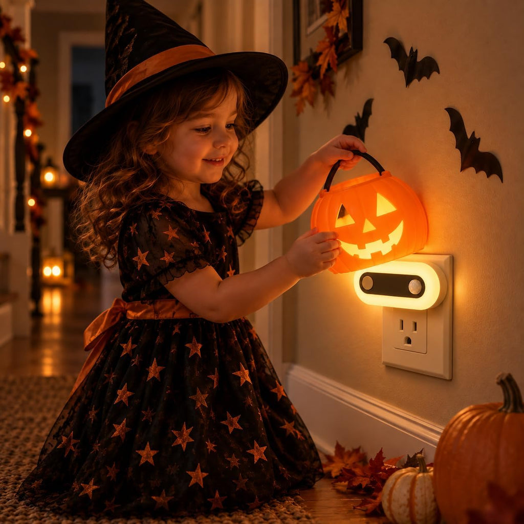 Plug In Night Light Halloween Orange Motion Sensor and Dusk to Dawn