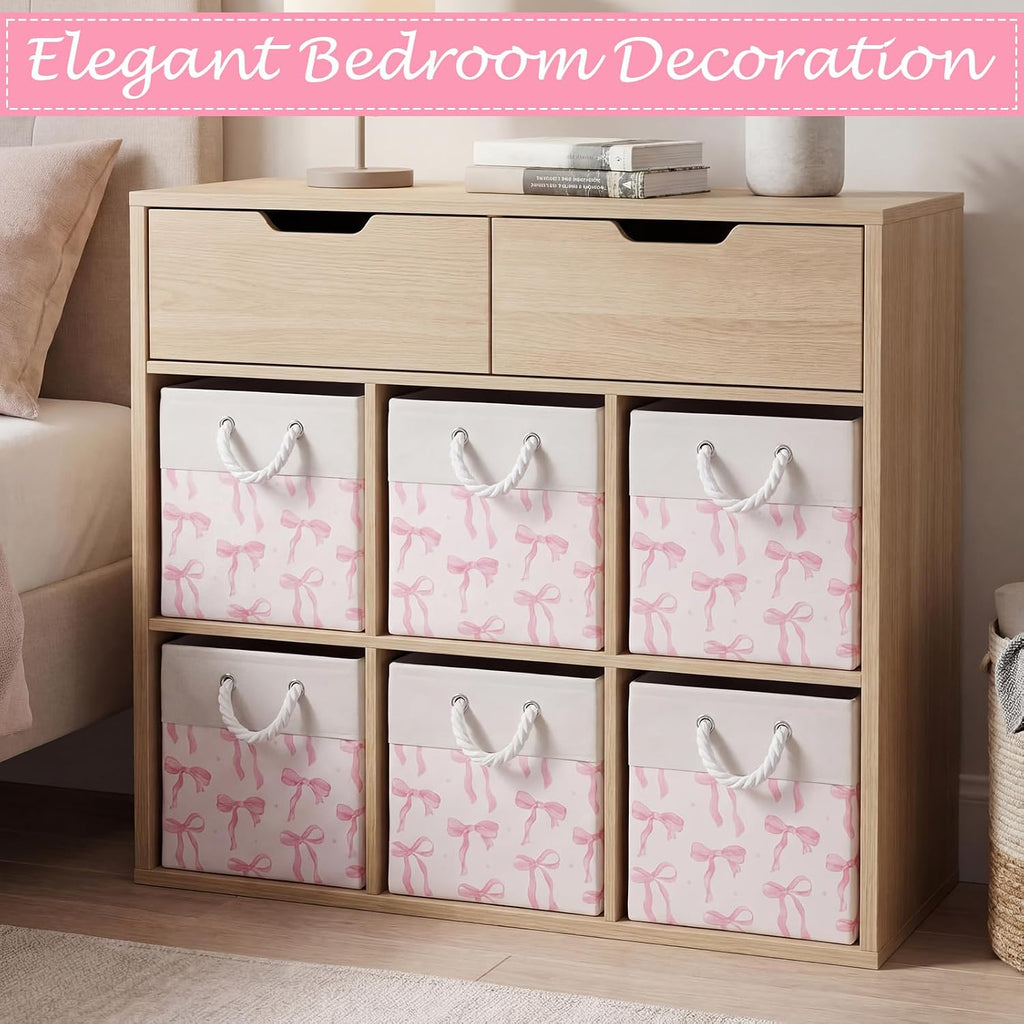 Light Pink Bow Cube Storage Bin Set of 6 Cube Storage Basket, 11.22 Inch