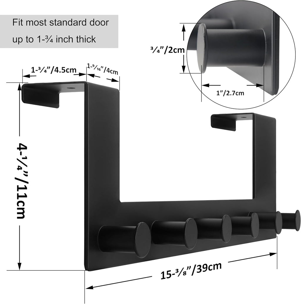 WEBI Over The Door Hooks,Over Door Towel Rack with 6 Peg Hooks for Hanging,Door Coat Hanger Door Coat Rack for Behind Back of Bathroom,Black