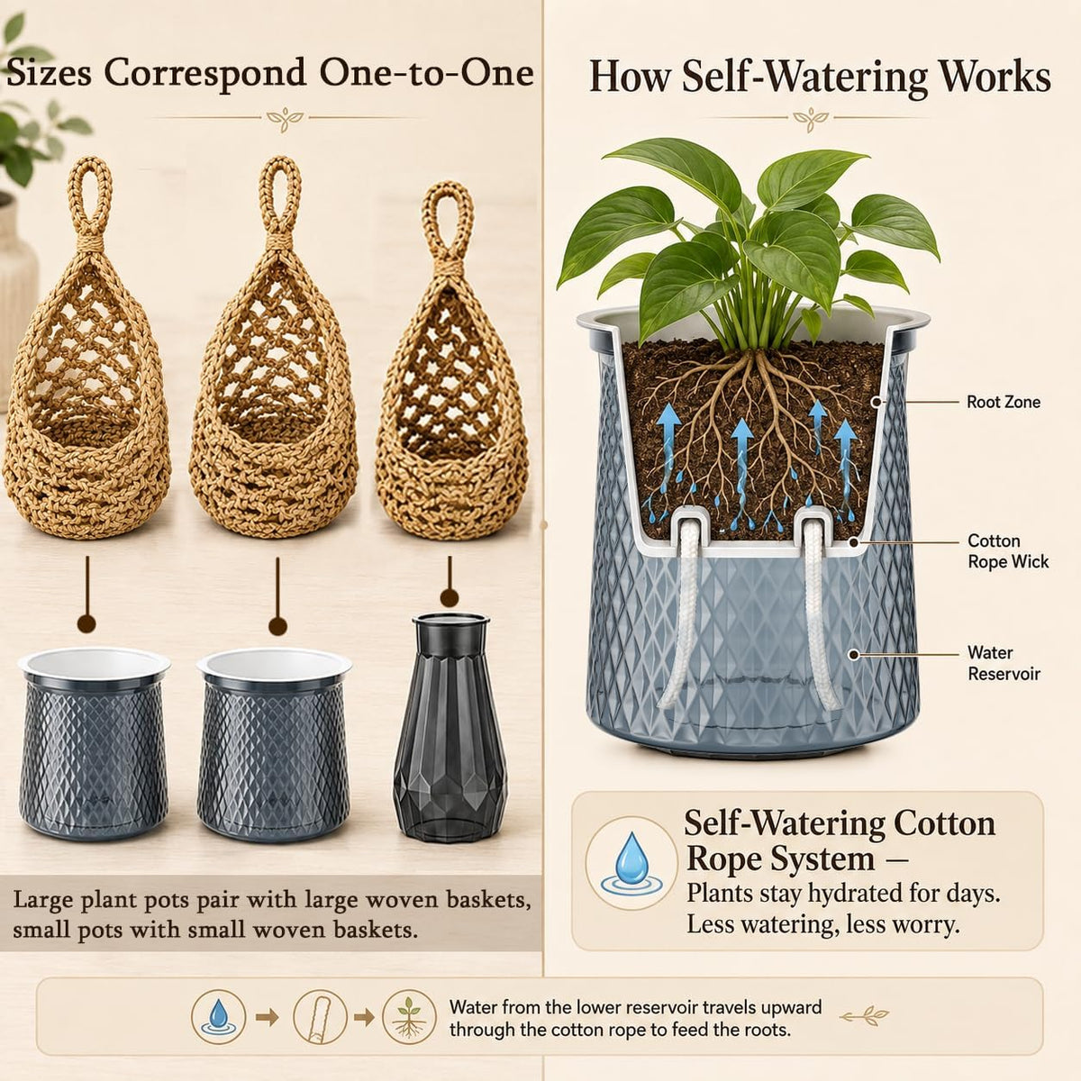 ESOW Hand‑Woven Macrame Wall Hanging Planters with Plant Pots, 3 Pack