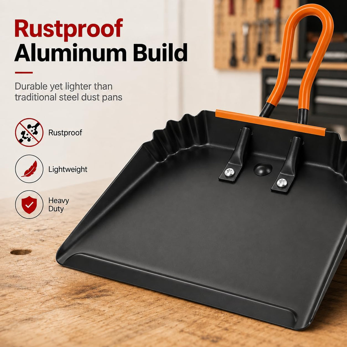 17” and 12” Heavy-Duty Metal Dustpans and Brush Set with Rubber Lip Edge