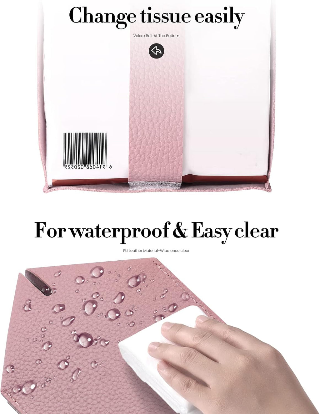 Tissue Box Cover, Jeethemy Square PU Leather Tissue Box Holder, Modern Tissue Case Facial Paper Organizer Dispenser，5X5X5'',Double Pink