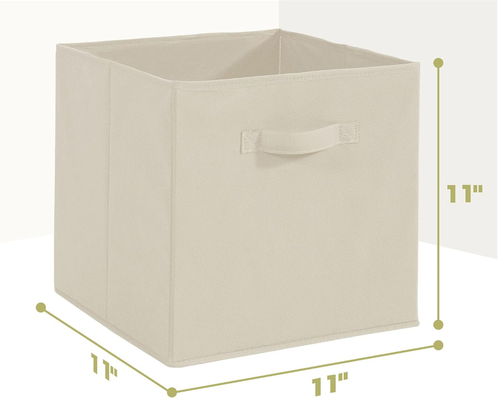 11x11 Storage Bins, Set of 10 Storage Cubes, Collapsible Cube Storage Bins, Fabric Closet Organizers with Handles for Home, Office, Closet Shelf Cabinet, Bookcase, Beige