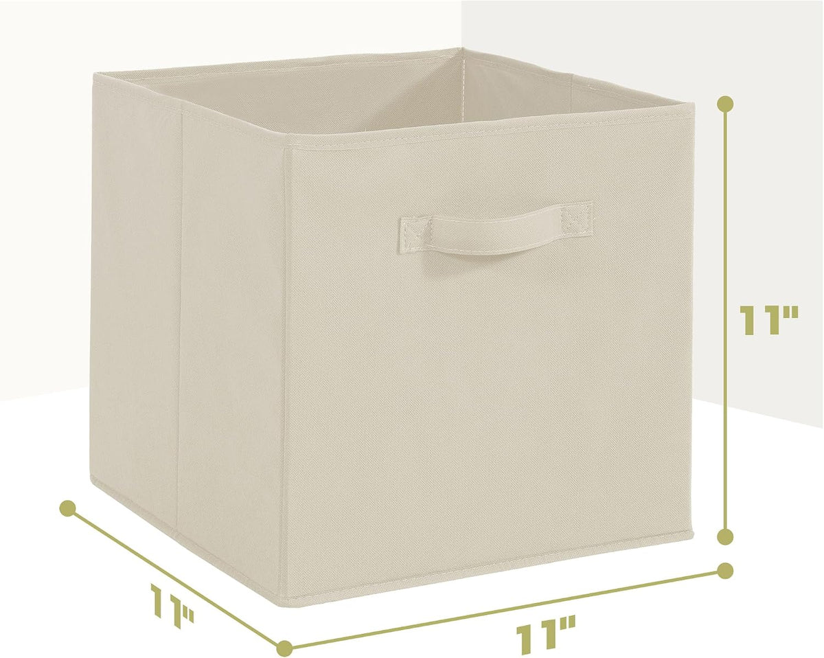 11x11 Storage Bins, Set of 10 Storage Cubes, Collapsible Cube Storage Bins, Fabric Closet Organizers with Handles for Home, Office, Closet Shelf Cabinet, Bookcase, Beige