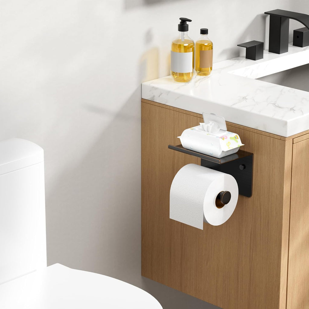 FORIOUS Toilet Paper Holder with Shelf, Adhesive or Screw, Commercial