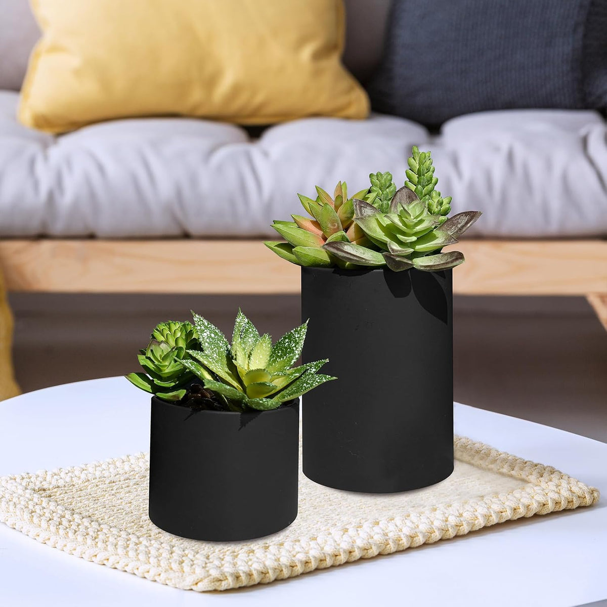 Winlyn Set of 3 Artificial Plants Decor Greenery Fake Succulents Indoor Potted Fake Plant with Black Planter for Farmhouse Room Bathroom Bedroom Kitchen Office Table Desk Decor
