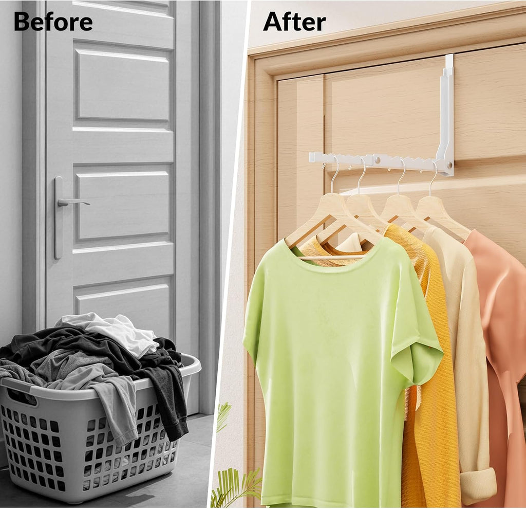 Over The Door Hooks, Foldable Clothes Drying Rack with 10 Hanging Slots, Space Saving Metal Door Organizer for Laundry, Closet Storage, Bedroom & Bathroom, Fits Doors Up to 1.8" Thick