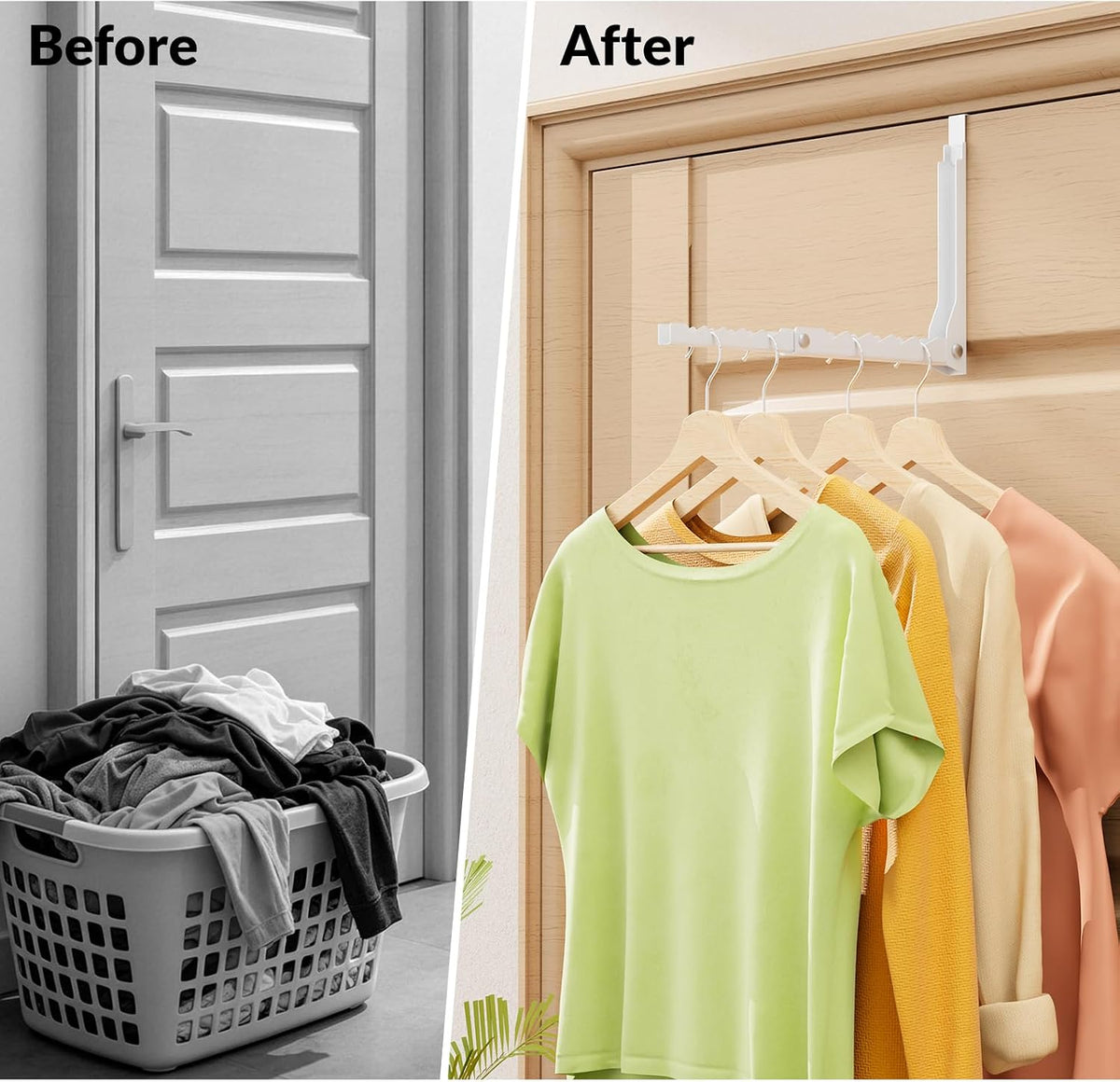 Over The Door Hooks, Foldable Clothes Drying Rack with 10 Hanging Slots, Space Saving Metal Door Organizer for Laundry, Closet Storage, Bedroom & Bathroom, Fits Doors Up to 1.8" Thick