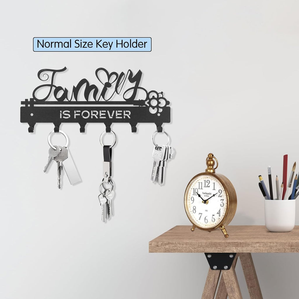 ”Family Is Forever“Key Holder Wall Mounted, Black Metal, Size:11x4.84inches