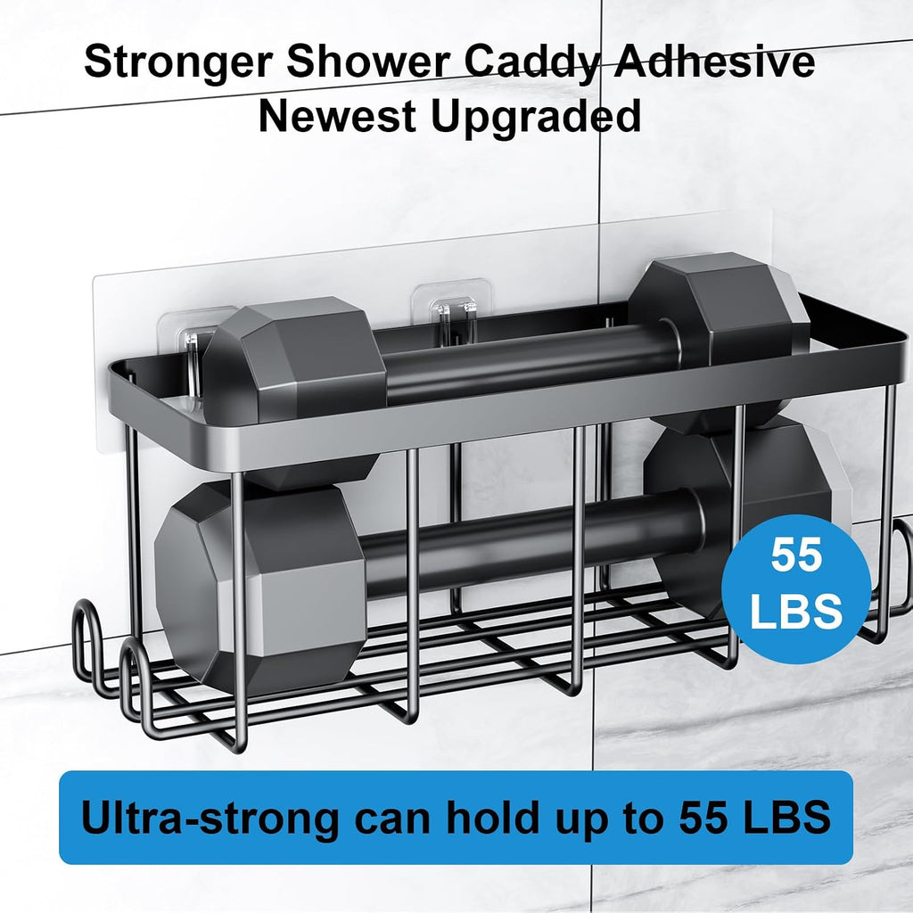 14 Pack Shower Caddy Adhesive Replacement, Waterproof Shower Shelf Adhesive Strips, Strong Adhesive Flat Hooks for Bathroom Storage Shelves and Kitchen Racks No Drilling, Clear