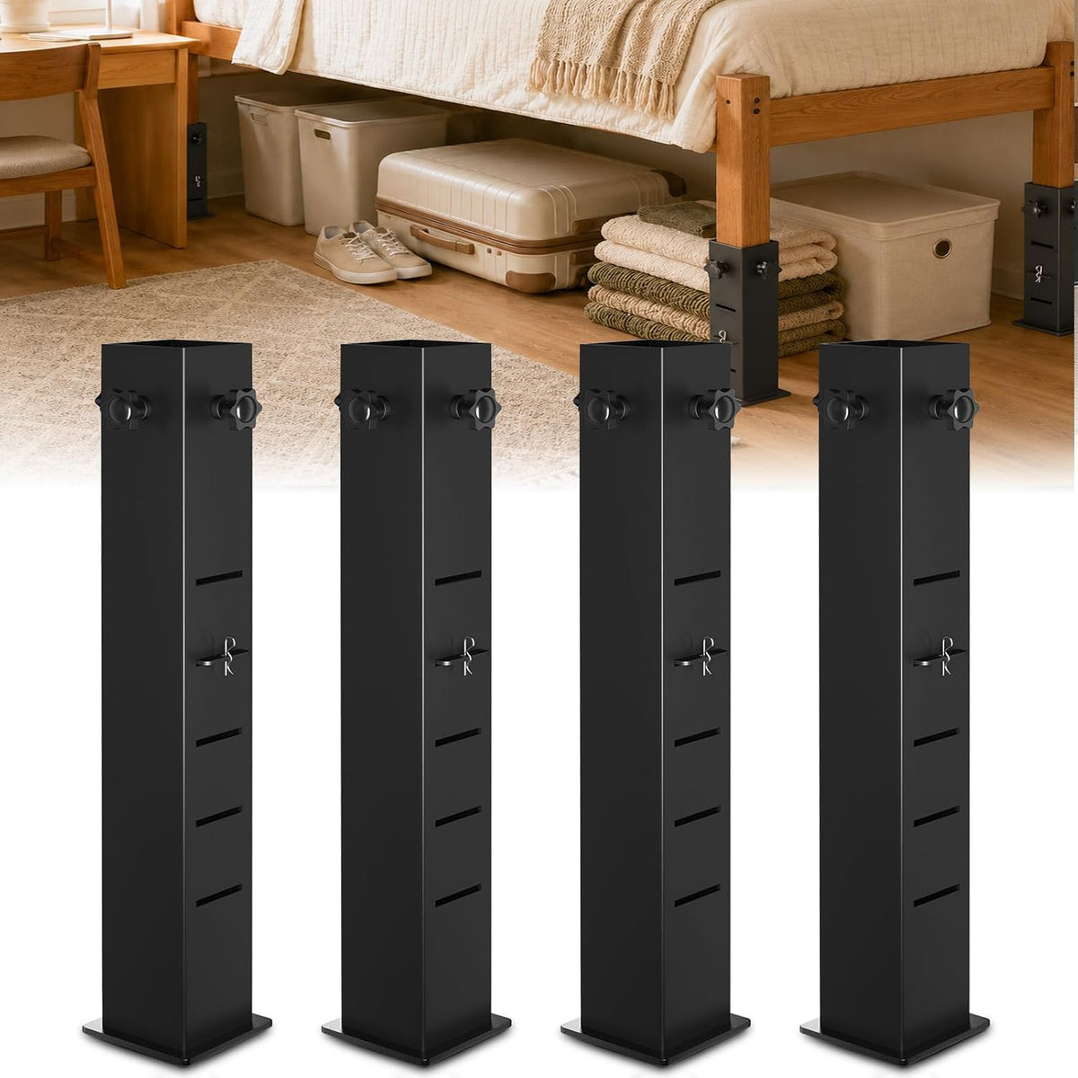 Heavy Duty Dorm Bed Risers Extenders, Fits Bed Legs 1.5" to 2.2" Diameter