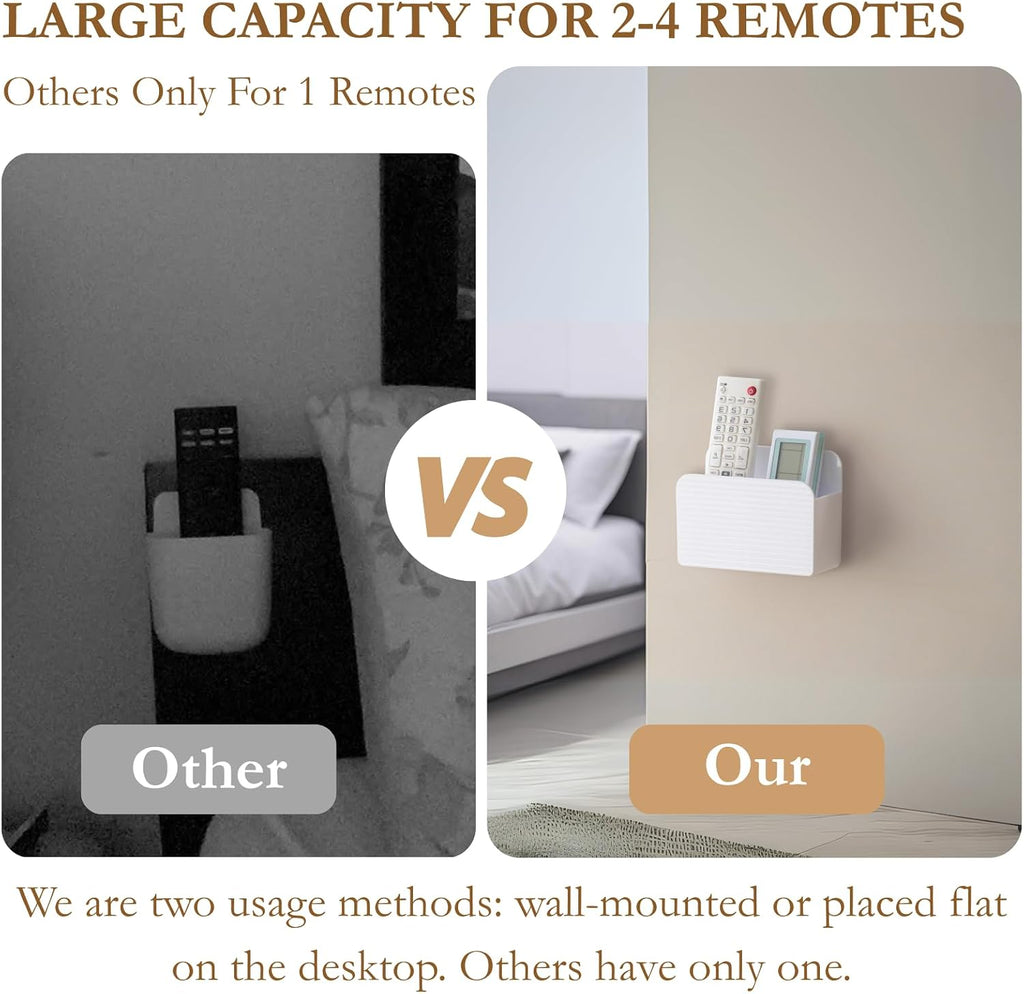 LINFIDITE 2 Pack Adhesive TV Remote Control Holder Wall Mount TV Remote Holder For Bedside Wall Remote Control Caddy Storage Organizer Stand Box （For 2 Or 4 Remote Controls – White ）