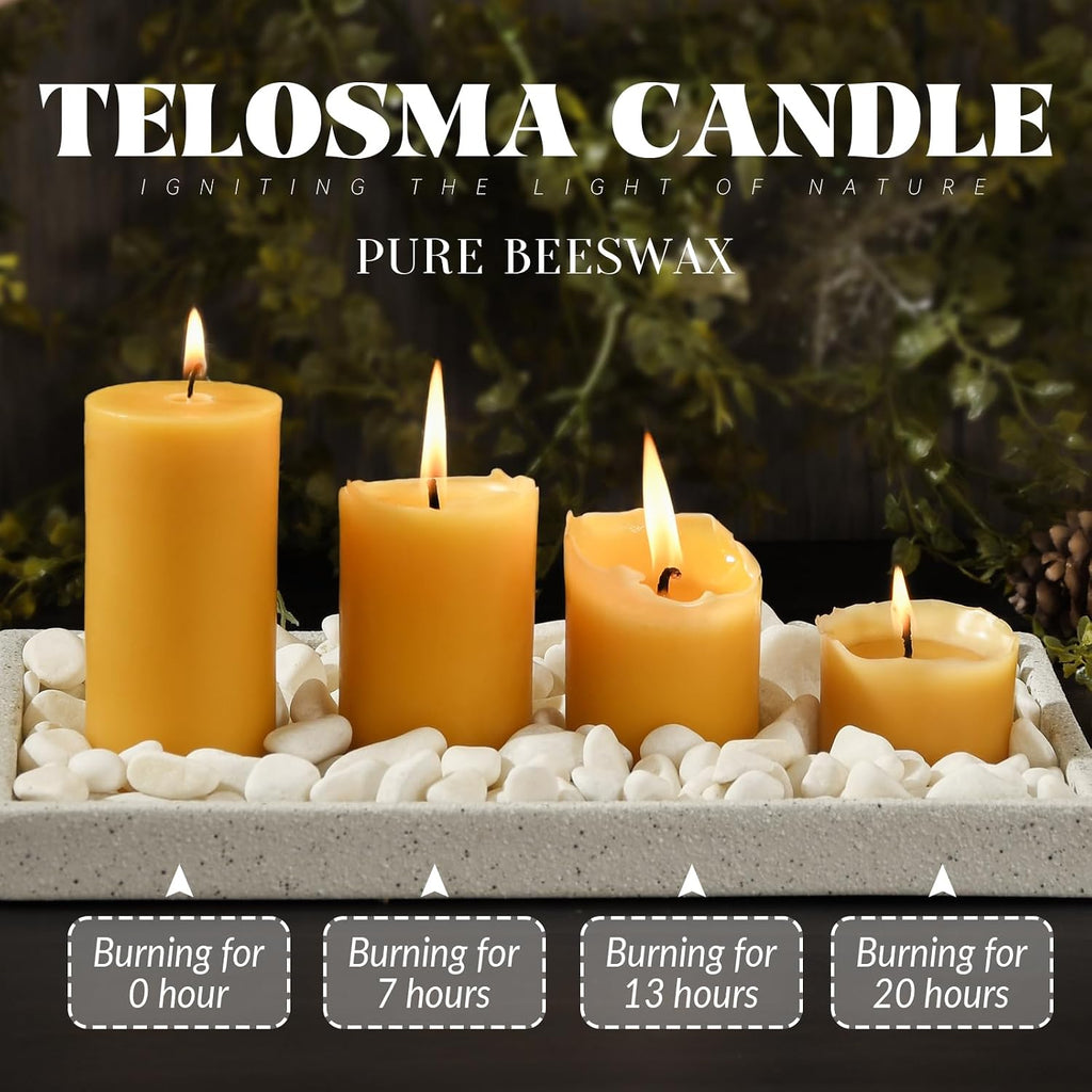 12 Pack 2 inch Thick Natural Beeswax Pillar Candle, 4 inch Tall - Yellow