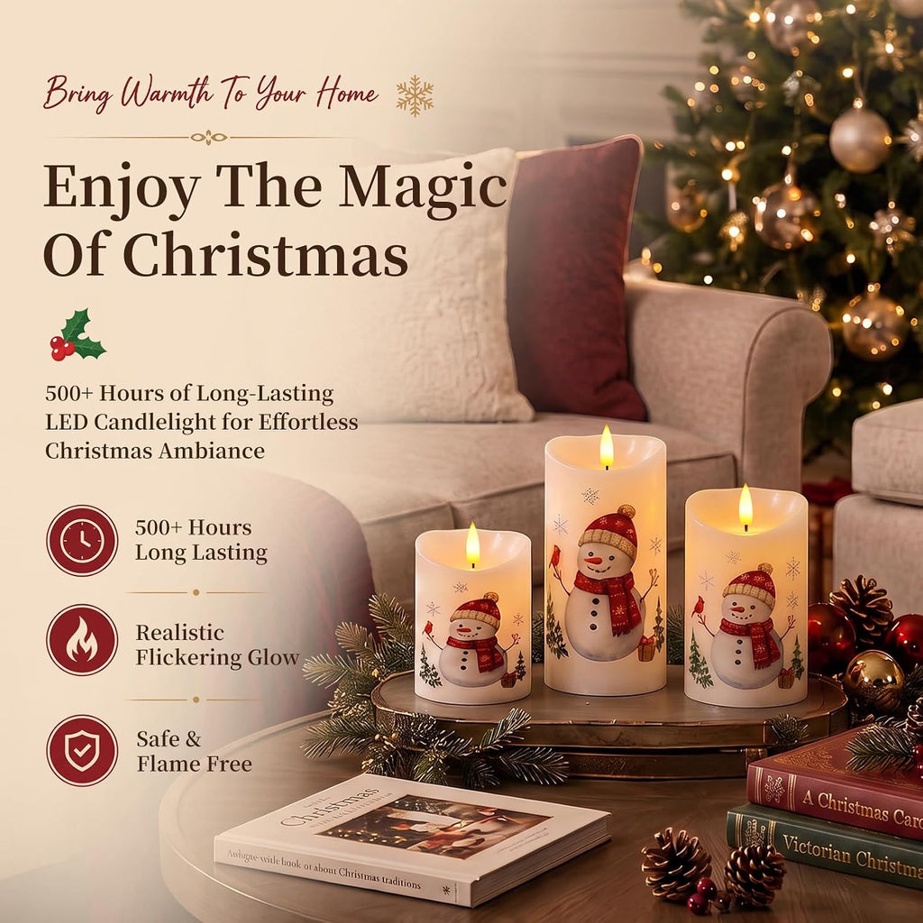 Raycare Christmas Real Wax Flameless LED Pillar Candles with Timer Remote