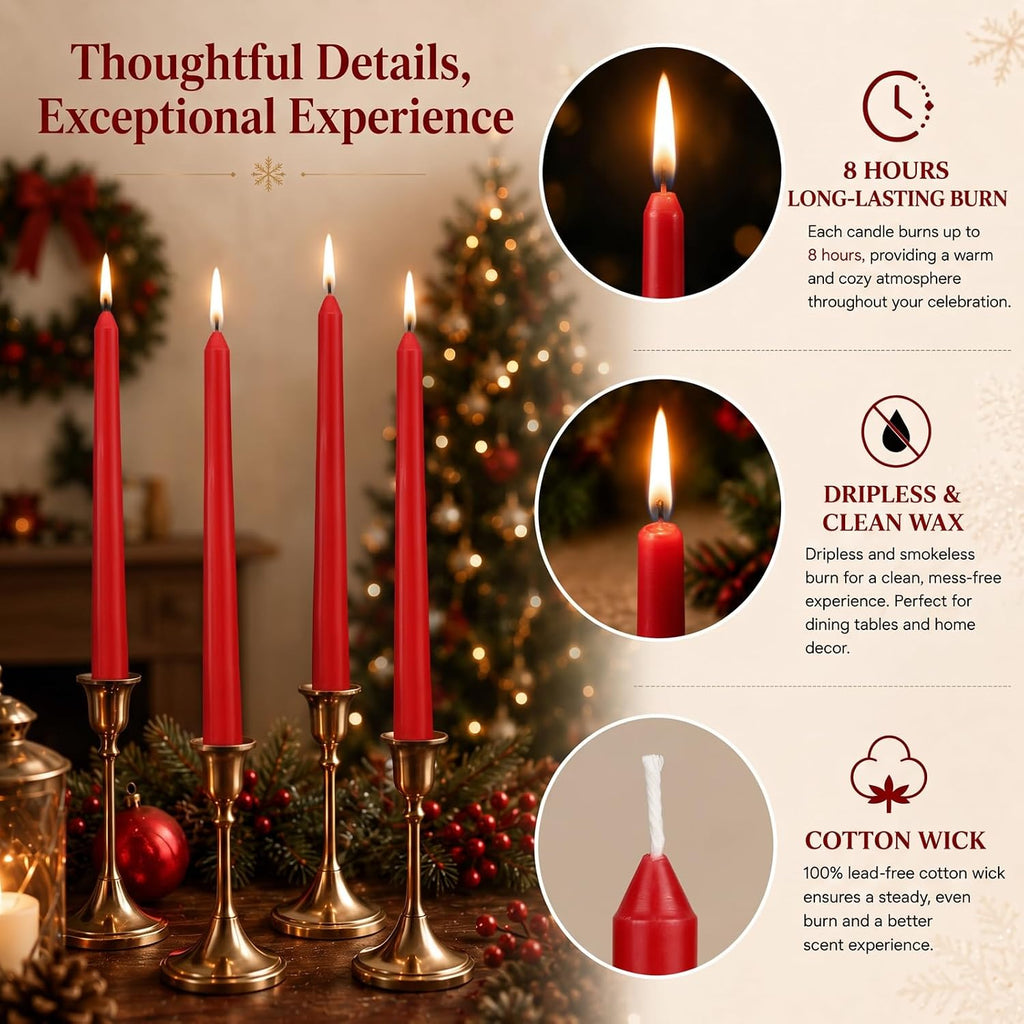 Conelist 4 Pcs 9" Christmas Cinnamon Apple Taper Candles, Dripless Beeswax