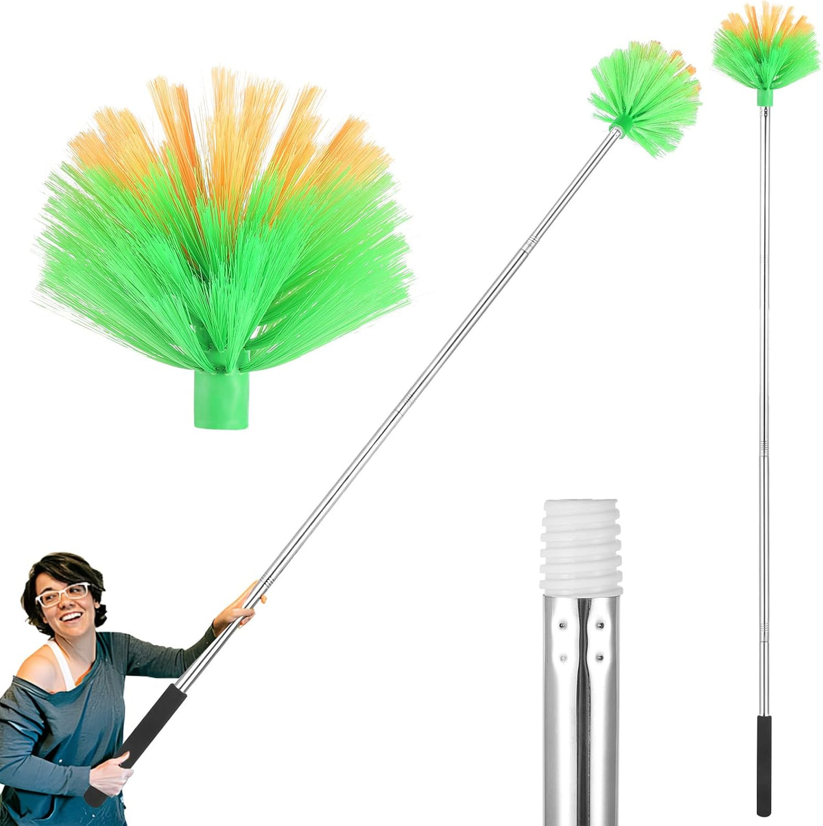 Cobweb Duster with Extension Pole, 59" Stainless Steel Ceiling Fan Duster