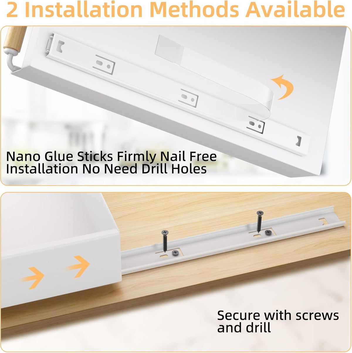 Pull Out Cabinet Organizer, 15.3'' Deep Expandable Slide Out Cabinet Organizer Fixed with Adhesive Nano Film, Slide Out Drawers Pull Out Tray for Cabinet in Kitchen, Pantry, Bathroom, White