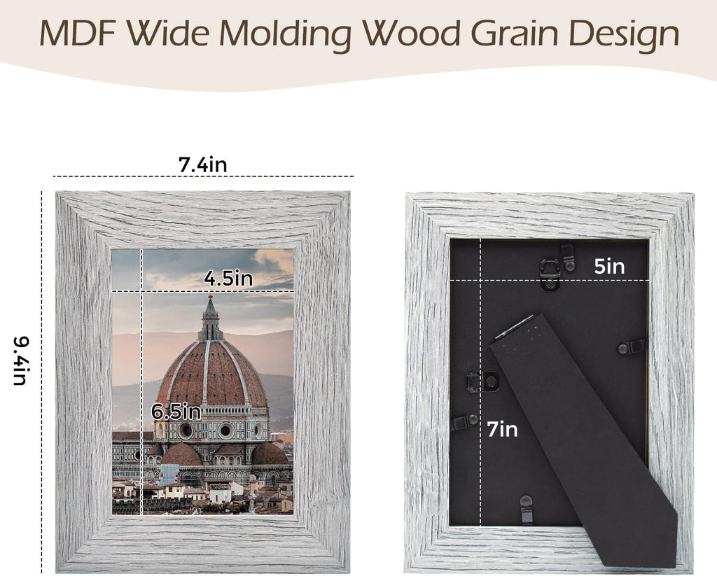 4 Pack 5x7 Picture Frames in Grey, Real Glass, Wall&Tabletop Display