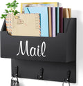 DRASTAR Mail Organizer Wall Mounted, Wooden Mail Sorter & Key Holder for Wall, Hanging Mail Organizer, Black Mail Basket for Home Office