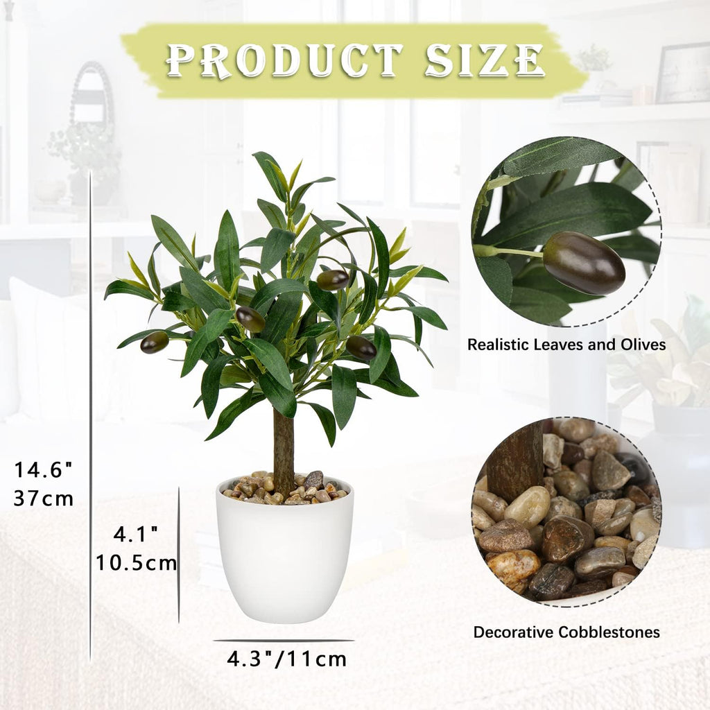 Briful 15 Inch Small Artificial Olive Tree in White Pot Tabletop Decor