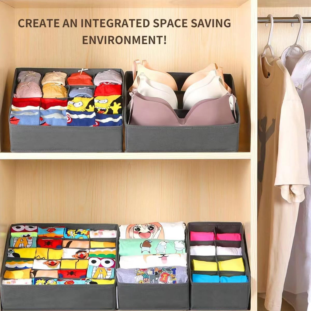 Lourome Underwear Drawer Organizer, 5-Pack, for Socks, Bras, Tie, Grey